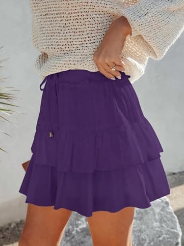 Aoudery Flowy Shorts for Women Boho Ruffled Tiered Skorts Casual High Waist Mini Skirts Tennis Golf Comfy Shorts 2025 - Purple L - Image 2
