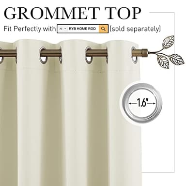 RYB HOME Privacy Room Divider Curtains Extra Wide Blackout Drapes Noise & Odor Reducing Energy Saving Curtain Partitions for School Dorm Shared Room, W180 x L108 inch, Light Beige, 1 Pc - Image 2