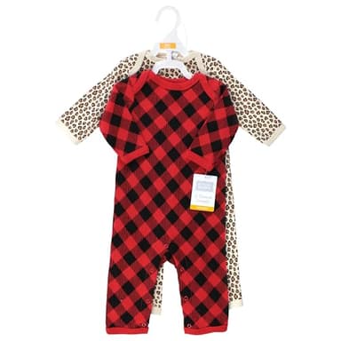 Hudson Baby Unisex Baby Thermal Coveralls 2pk, Buffalo Plaid Leopard, 6-9 Months - Image 2