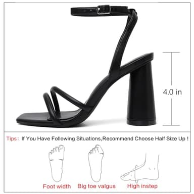 RIBONGZ Black Block Heeled Sandals for Women Chunky Prom Heels Square Open Toe Strappy High Heels Ankle Strap Wedding Bridal Shoes High Heel Sandals for Party Dress 7.5 - Image 2