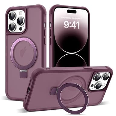 SKYLMW Compatible with iPhone 14 Pro Max Case with Invisible Magnetic O-Ring Stand Military-Grade Translucent Case for iPhone 14 ProMax 6.7" [Compatible with MagSafe][Great Grip Feeling], Wine Red - Image 1