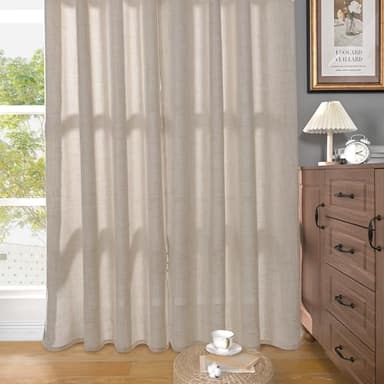 YoungsTex 95 Inches Long Linen Semi Sheer Curtains for Living Room 2 Panels - Light Filtering Drapes with Bronze Grommet Netural Floor Length Window Treatments or Bedroom, 52 X 95 Inch - Image 7