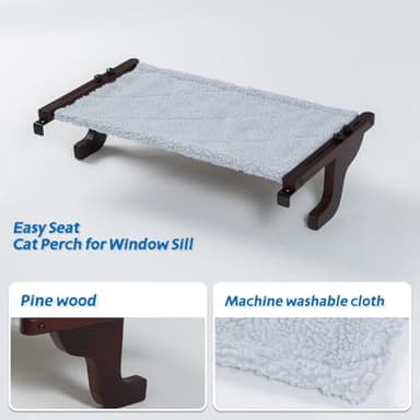Zakkart 2PC Easy Seat Cat Perch for Window Sill - Hammock Design w/Pine Wood & Robust Metal Frame - Cat Window Seat for Large Cats and Kittens (Dark Stained Wood w/Gray Bed, Large (26''W x 14''D) - Image 6