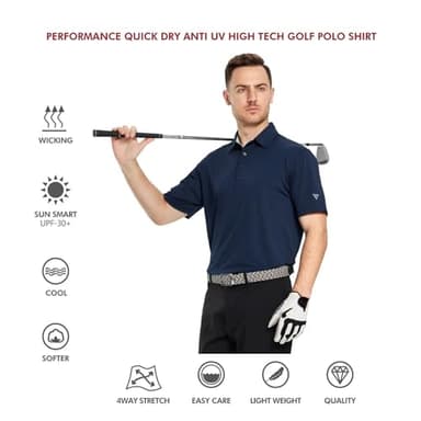 M MAELREG Mens Pique Polo Shirts Short Sleeve Performance Moisture Wicking Quick Dry Casual Golf Shirts for Men Navy - Image 5