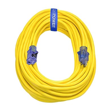 Clear Power 100 ft 14/3 SJTW Heavy Duty Outdoor Extension Cord with Lighted Locking Connector, Yellow, Water, Weather & Kink Resistant, Flame Retardant, 3 Prong Grounded Plug, CP10131 - Image 1