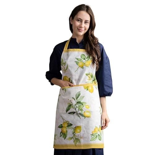 Maison d' Hermine Apron for women with Pocket 100% Cotton 27.50"x31.50" 1 Piece Adjustable Neck Strap & long ties Apron Men, Chef, Wedding, Cooking, Gardening, Server Spring/Summer (Limoncello) - Image 1