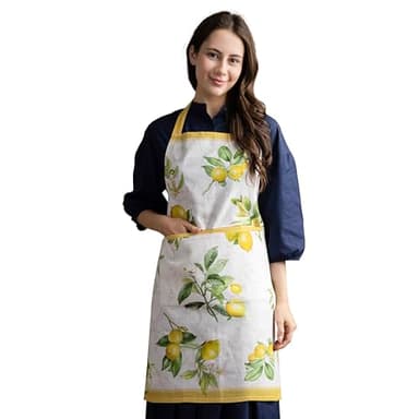 Maison d' Hermine Apron for women with Pocket 100% Cotton 27.50"x31.50" 1 Piece Adjustable Neck Strap & long ties Apron Men, Chef, Wedding, Cooking, Gardening, Server Spring/Summer (Limoncello) - Image 1