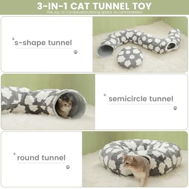TSEB4TEP Cat Tunnel Bed for Indoor Cats,Soft Peekaboo Cave Cat Donut Tunnel with Washable Circle Cushion Central Mat, 3 Ways Shaped Round Pet Play Tunnel Toy for Kitten Puppy Rabbit Ferret Green - Image 3