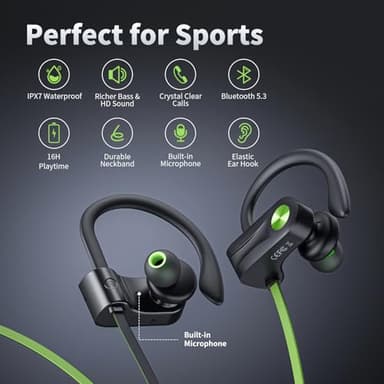 JOYWISE Bluetooth Headphones, Wireless Earbuds IPX7 Waterproof Bluetooth 5.3 Headphones with 16Hrs Playtime Stereo Bass Headsets with Mic Running Headsets with Earhooks for Sports Running Workout - Image 2