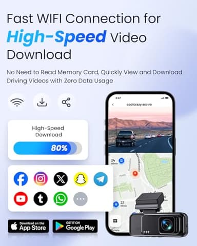 COOLCRAZY 4K Dash Cam Front, Built-in WiFi GPS, Dash Camera for Cars, 3.2" IPS Screen Dashcam with App Control, Free 32G Card, 170°Wide Angle, 24H Parking Mode, WDR, Night Vision, G-Sensor - Image 4