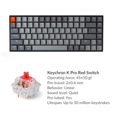 Keychron K2 75% Layout Bluetooth Mechanical Keyboard K Pro Red Switch/White LED Backlit/Anti Ghosting/N-Key Rollover/84 Key USB C Wired Computer Keyboard for Mac Windows-Version 2 - Image 6