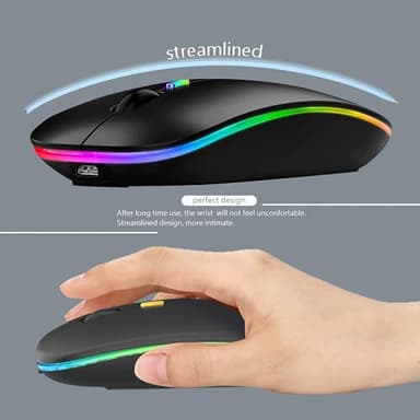 WREANU Wireless Bluetooth Mouse Rechargeable Laptop Mice with LED Lights Silent Slim Use(BT5.2 and 2.4G Portable USB Receiver)Dual Mode Computer Mouse for Laptop/iPad/Tablet/Apple/Computer/Mac(Black) - Image 5
