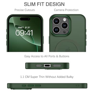 BENTOBEN Magnetic for iPhone 16 Pro Max Case,(Compatible with MagSafe) (Military Grade Drop Protection) Slim Translucent Matte Shockproof with Anti-Fingerprint Phone Case 6.9",Green - Image 2