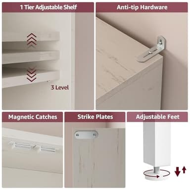 MEUIS Over The Toilet Storage Cabinet - Farmhouse Bathroom Shelves with Doors Freestanding Organizer Narrow Floor Stand Shelf Above Toilet 71" Tall, Distressed White - Image 5