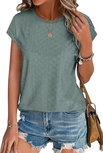 XIEERDUO Short Sleeve Shirts for Women Trendy Cute Shirts Summer Blouses for Women 2025 Vacation Teachers Outfits M - Image 1