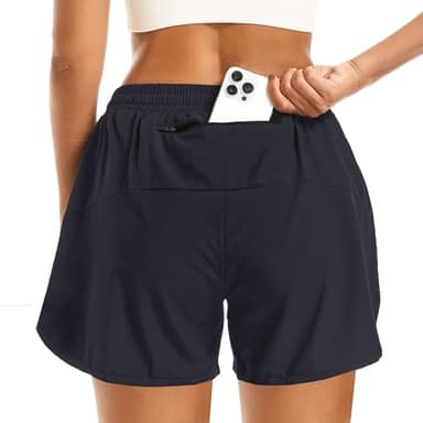 APWKL Women's 2 in 1 Athletic Running Shorts Quick Dry Workout Casual Gym Sweat Shorts Mesh Comfy Liner Zipper Pockets(Black,M) - Image 2