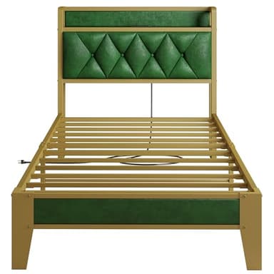 ANCTOR Twin Bed Frames, Storage Headboard with Outlets, Easy to Install, Sturdy and Stable, No Noise, No Box Springs Needed, Emerald - Image 7