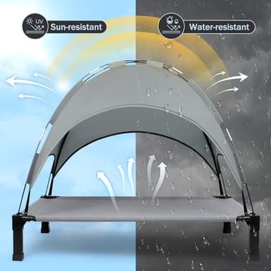 Heeyoo Elevated Dog Bed with Canopy, Outdoor Dog Bed Cot with Removable Shade Tent, Portable Raised Pet Cot Cooling Bed for Dogs and Cats, Grey - Image 2