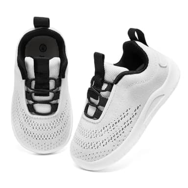 MORENDL Toddler Sneakers Baby Slip On Walking Shoes Non-Slip Breathable Boys & Girls Running Shoes Infant Tennis Shoes Whtie Black 9-12 Months Size 4.5 - Image 2
