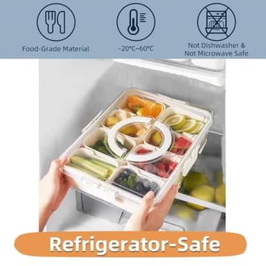 Divided Serving Tray with Lid and Handle,8 Compartments Snacks Box,Snack Fruit Tray,Veggie Tray,Portable Platter for Candy Fruits Nuts Snack Party Entertaining Picnic(2 PCS) - Image 3