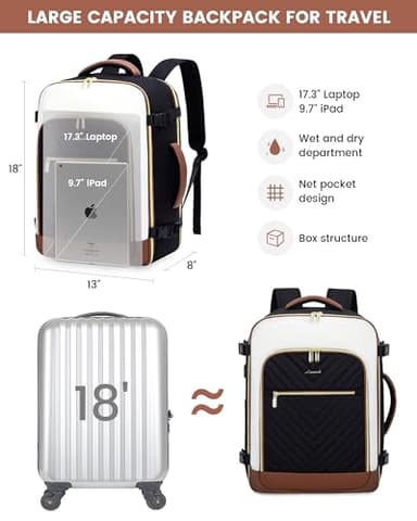 LOVEVOOK Large Travel Backpack for Women, TSA Carry on Backpack for Airplanes, 40L Personal Item Travel Bag for Women fits 17" Laptop,Waterproof Carry on Bag Airplane Approved with 3 Packing Cubes - Image 5
