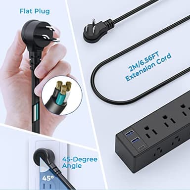 Desk Clamp Power Strip USB-C Port PD 20W Fast Charging Station Edge Mount Power Strip 8 AC Outlets Widely Spaced Outlet Station, 6.6ft Power Cord. (6AC2A1C) - Image 5