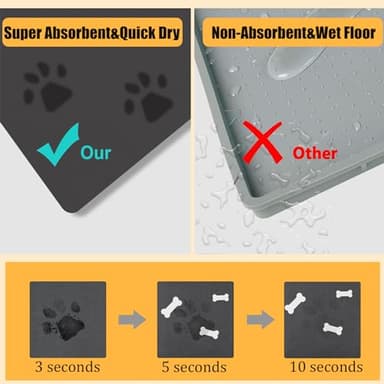 18"×30" Dog Food Mat-Absorbent Dog Mat for Food and Water, No Stains Quick Dry Cat Food Bowl Mat with Footprints for Messy Drinkers,Dark Grey - Image 5