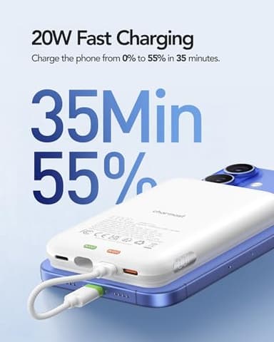 charmast 10000mAh Wired Portable Charger, 20W Fast Charging Slim Power Bank with Removable Cable for iPhone & Android, Hand-Free Battery Pack with Digital Display for Short Travel (No-Wireless) - Image 3