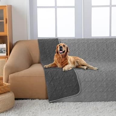 fuguitex Waterproof Dog Bed Cover Dog Blanket for Pet Furniture Bed Couch Sofa Reversible Linen Texture(52"*82",Dark Grey+ Light Grey - Image 3