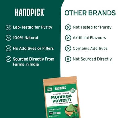 HANDPICK USDA Organic Moringa Powder (397g/14oz) Pure Moringa Oleifera Leaf Powder | Authentic Indian Origin | Gluten Free, Non-GMO | Perfect for Smoothies, Drinks, Tea & Recipes - Image 7