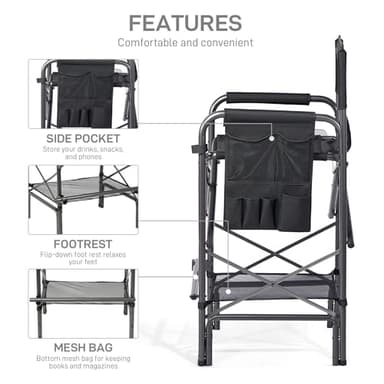 EVER ADVANCED 30.7" Seat Height Directors Chair for Makeup Artist with Side Table Easy Get in Out for Elderly Tall Camping Chair Supports 350lbs Black - Image 5