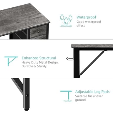 Lufeiya 47 inch Computer Desk with 4 Fabric Drawers, Writing Work Study Desk for Home Office Bedroom, Modern Simple Student PC Desks, Gray - Image 7