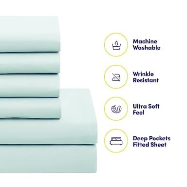 California King Comforter Set - Soft & Breathable 7-Piece Bedding Collection - 1 Comforter, 1 Fitted Sheet, 1 Flat, 4 Pillowcases - Deep Pocket - Premium Quality - Ideal for All Seasons, Aqua - Image 5