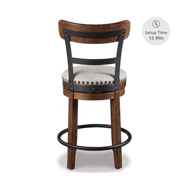 Signature Design by Ashley Valebeck Rustic Farmhouse Swivel Bar Stool – 24.5″ Counter Height, 360° Swivel Metal & Wood Frame, Polyester Upholstery – Brown - Image 9