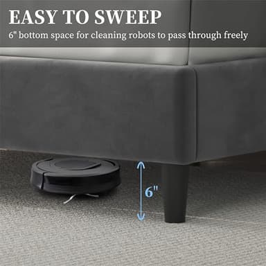 Yaheetech Queen Bed Frame Velvet Upholstered Platform Bed with Curved Headboard, Height-Adjustable Headboard/Noise-Free/Wooden Slats Support/No Box Spring Needed/Easy Assembly, Dark Gray Queen Bed - Image 8