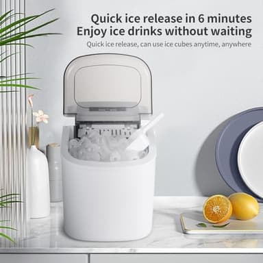Half Scale Countertop Ice Maker Machine with Handle, 26lbs in 24Hrs, 9 Ice Cubes Ready in 6 Mins, Auto-Cleaning Portable Ice Maker with Scoop, for Home/Kitchen/Camping/RV - Image 4
