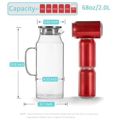 Bivvclaz 2 Liter 68 oz Glass Pitcher with Lid and Handle, Glass Carafe for Hot/Cold Water, Large Iced Tea Pitcher for Coffee, Juice and Homemade Beverage - Image 2