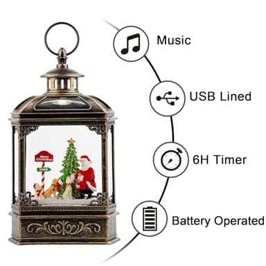 Snow Globe Lighted Christmas Decorations, Santa Claus & Pups Musical Water Lantern with Swirling Glitter, Christmas Holiday Party Gifts and Decorations - Image 3