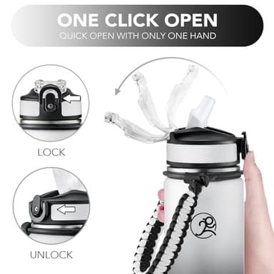 GOSWAG Insulated Sports Water Bottle, 24oz 2 Lids(with Straw/No Straw), Stainless Steel Water Bottles with Paracord Handle, Insulated Bottle with Double-Wall Vacuum Insulation - Image 5