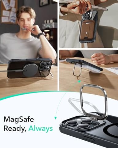 ESR for iPhone 16 Pro Max Case, Compatible with MagSafe, Military-Grade Protective Case, Built-in Stash Stand Phone Case, Scratch-Resistant Back Cover, Classic Series, Clear Black - Image 5