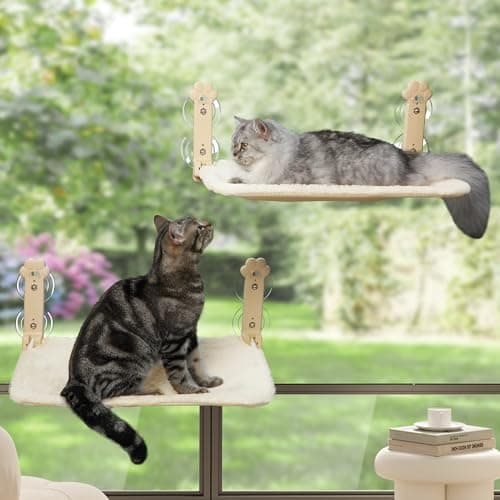 Sangoodier Cat Window Perch, Cordless Foldable Cat Window Hammock with Removable Soft Cover for Indoor Cats, Resting Seat for Inside (Yellow, 2 Pack)