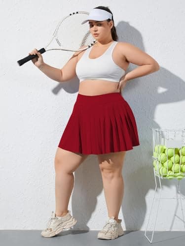 Moon Wood Women's Plus Size Pleated Tennis Skirt- Girls High Waist Athletic Golf Skirts with Shorts Red - Image 6