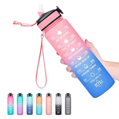 Hyeta 32 oz Water Bottles with Times to Drink and Straw, Motivational Water Bottle with Time Marker, Leakproof, Drinking Sports Water Bottle for Fitness, Gym and Outdoor - Image 1