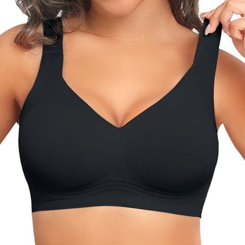 PoseFree Bras for Women No Underwire Full Coverage No Underwire Supportive Seamless Cotton Bralette Plus Size Bras (Black,2XL) - Image 1