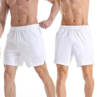 Gerlobal Men's 7" Athletic Running Shorts Lightweight Quick Dry Gym Workout Shorts with Zipper Pockets White,Medium - Image 4