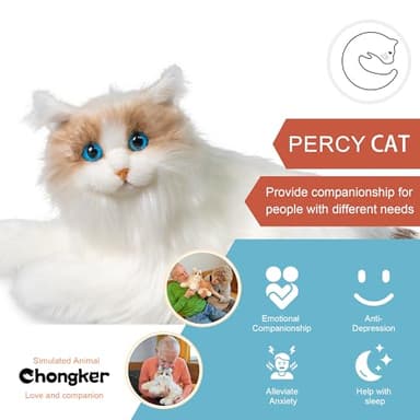 Chongker Interactive Companion Robot Cat Pets, Handmade Weighted Stuffed Animals, Cat Plush Toy with Voice Response, Realistic Heartbeat and Purring, Ragdoll Cat - Image 3