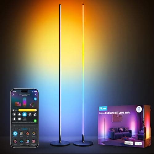 Govee RGBIC Floor Lamp Basic 2-Pack, Compatible with Alexa, LED Smart Standing Lamp with Voice Control, Color Changing Bedside Floor Lamp for Bedroom, Nightstand Corner Lights, Black - Image 1