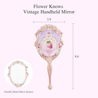 Flower Knows Violet Strawberry Rococo Hand Mirror,Vintage Portable Handheld Mirror,Fancy & Pretty Princess Mirror with Long Handle,Gift for Girls(Wisteria Purple) - Image 3