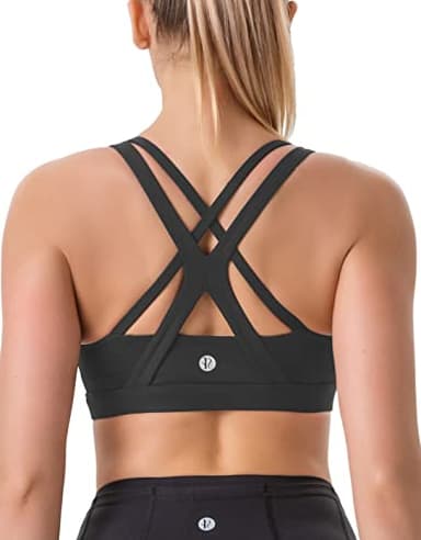 RUNNING GIRL Sports Bra for Women, Medium-High Support Criss-Cross Back Strappy Padded Sports Bras Supportive Workout Tops(2825 Black M) - Image 1