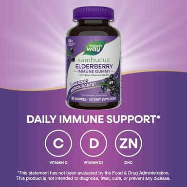 Nature’s Way Sambucus Elderberry Gummies, Immune Support Gummies*, Black Elderberry with Vitamin C and Zinc, 60 Gummies - Image 4